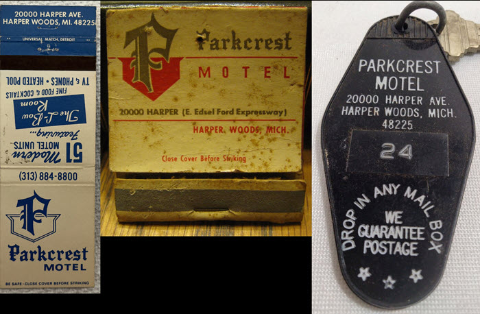 Parkcrest Motel (Parkcrest Inn) - Matchbooks And Key Fob